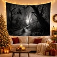 thumbnail image 3 of Misty Forest Path with Ravens Grayscale Moody Gothic for Nature Lovers, Dark Academia Wall Art Halloween Gift Tapestry Wall Hanging for Living Room, Bedroom and Dorm, 3 of 7