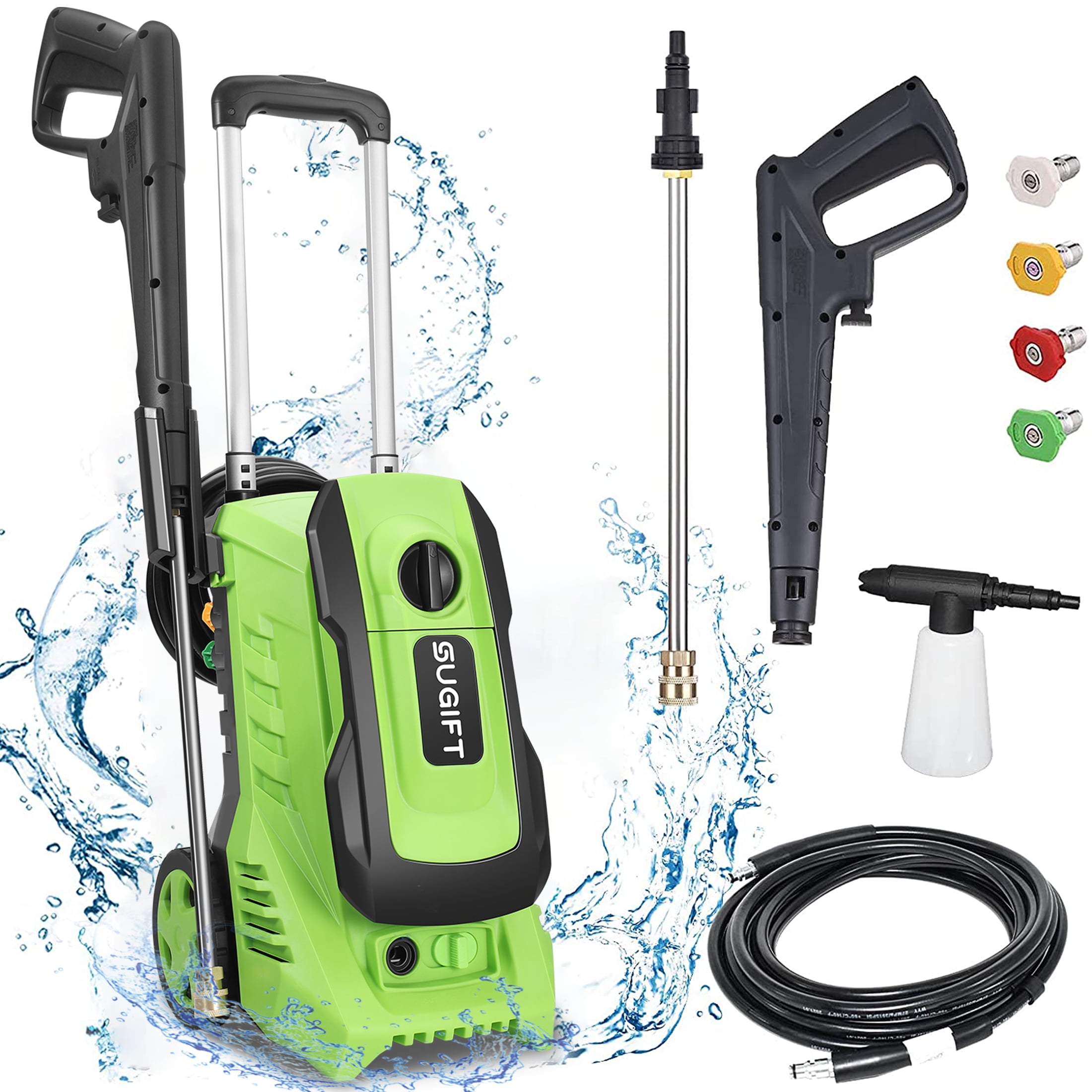 SUGIFT Electric Pressure Washer 3300 Max Psi 2.0 GPM 1800W Green