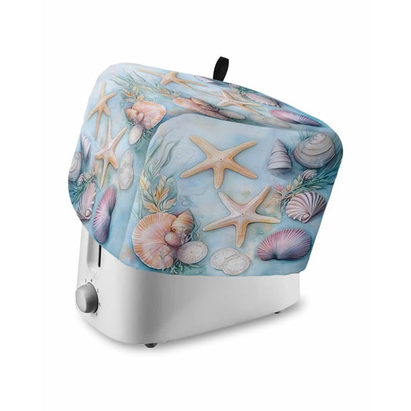 Fsddascl Coastal Beach Toaster Cover 2 Slice, Small Kitchen Appliance Covers, Summer Starfish Nautical Shell Ocean Toaster Oven Cover with Loop, Bread Machine Cover Polyester Dust Cover Protection