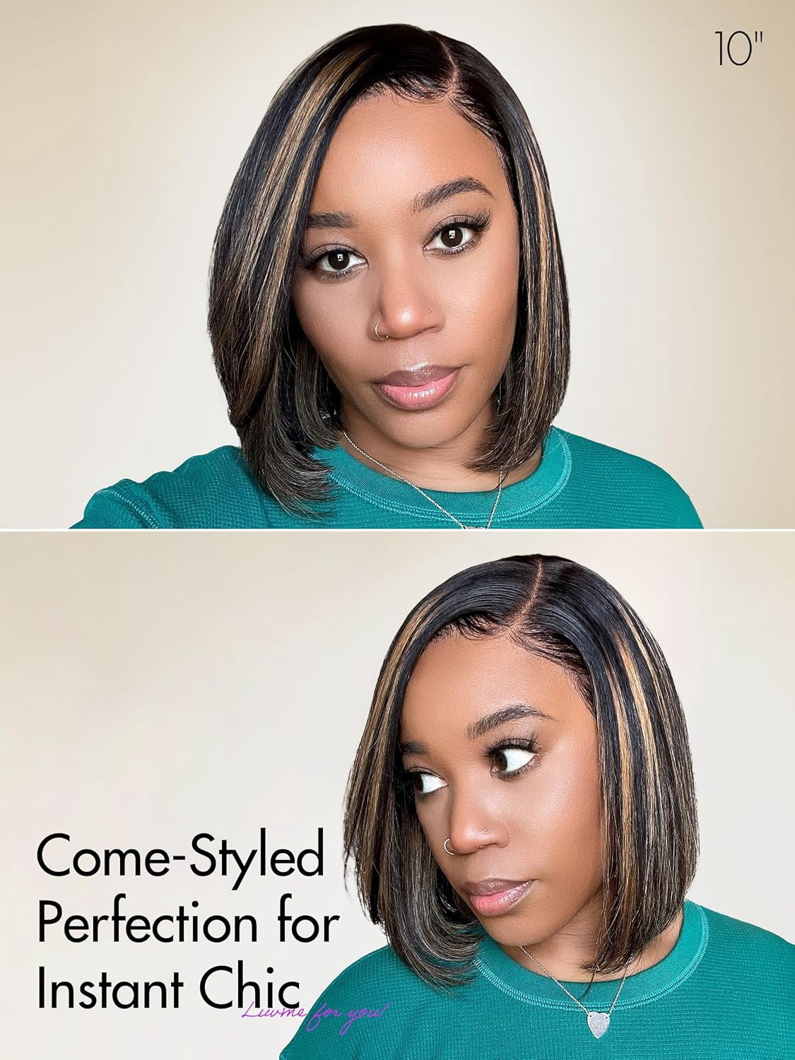 LUVME 12" HAIR Ombre Blonde Highlight Silky Straight Glueless Pre Cut Lace Bob Wig for Women