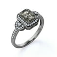 thumbnail image 4 of JeenMata 1.75 Carat - Emerald Cut Black Rutile Quartz - Moissanite Trilogy Halo - Channel Pave Engagement Ring - 18K Black Gold Plating Over Silver, 4 of 7