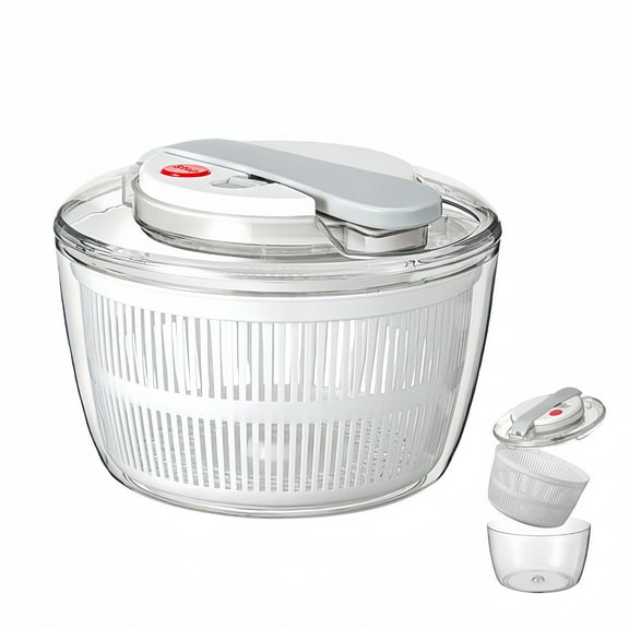 KYFIU Salad Spinner, Manual Lettuce Spinner, Vegetable and Fruit Dryer with Safety Lock, Fruit and Vegetable Washing Bowl with Strainer, White