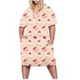 thumbnail image 2 of Puyaiuu New Plus Size Summer Dresses Fashion V-Neck Short Sleeve Mid-Length Dress Lightweight with Pocket Print Casual Dresses for Women, 2 of 5