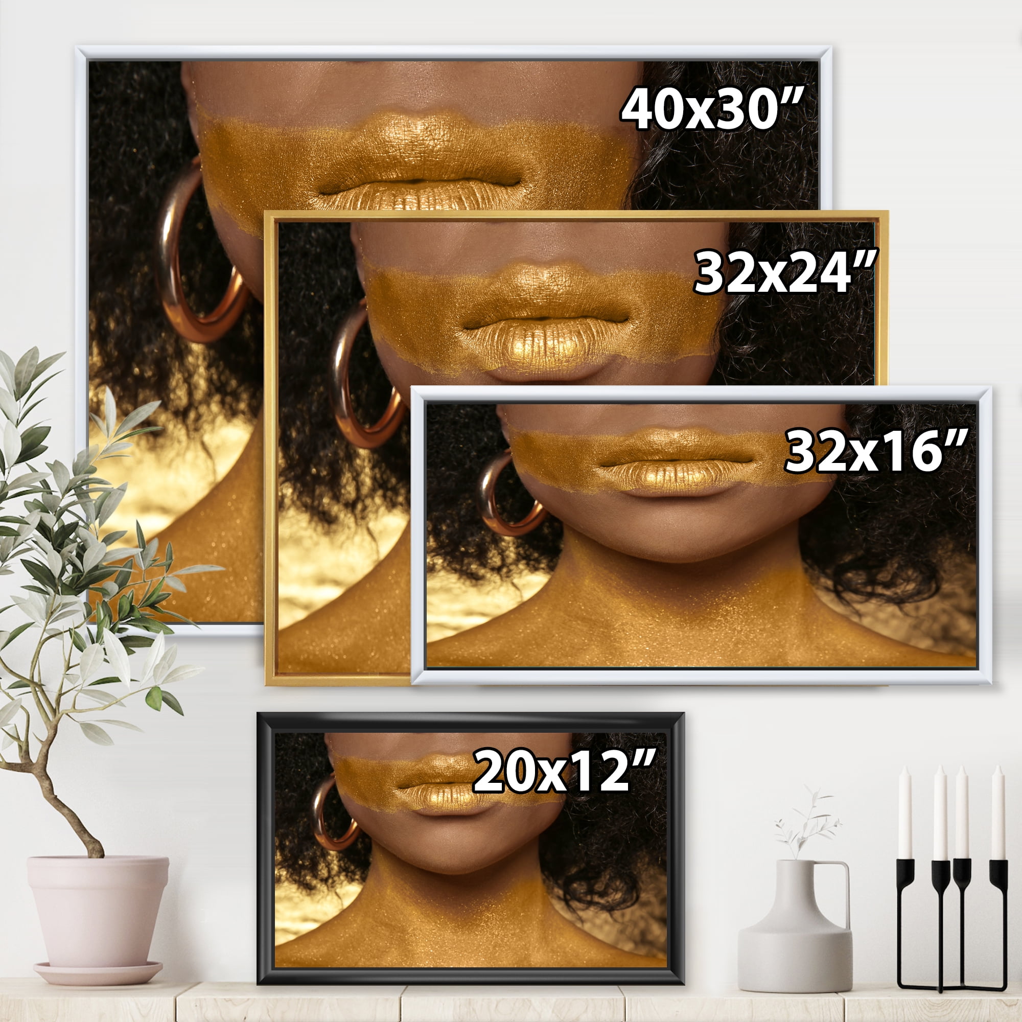 Designart 'Afro American Girl With Golden Paint on Body' Modern Framed Canvas Wall Art Print