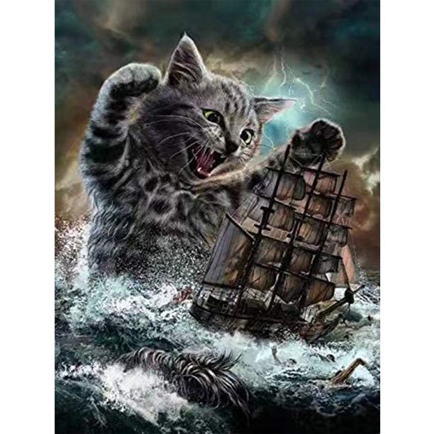 Cuadros Decorativos 11CT Gato Estampado Bordado DIY Punto de Cruz Completo Animal Impreso Arte de la Pared Artesanía JShteea Nuevos Originales