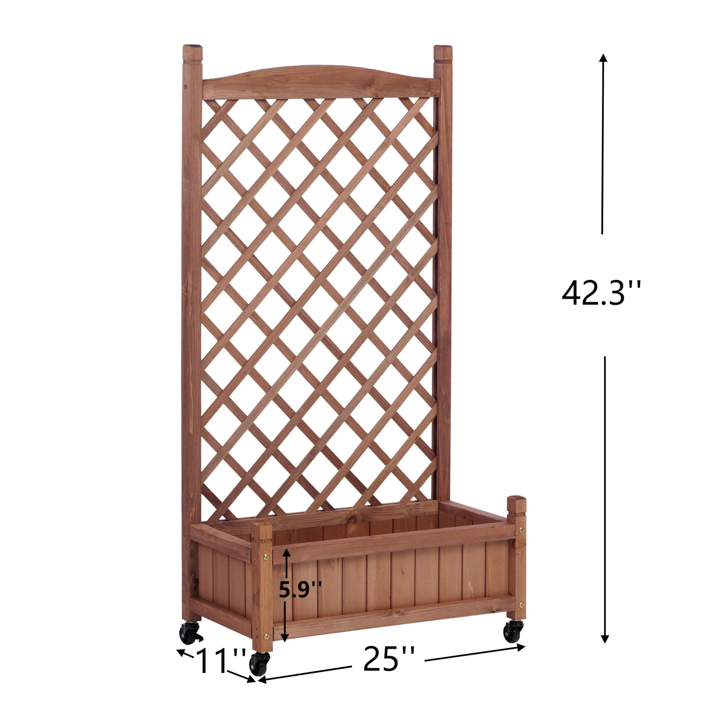 Raised Garden Bed with Trellis 2 Pack, Outdoor Wooden Planter Box & Plant Stand with Climbing Racks