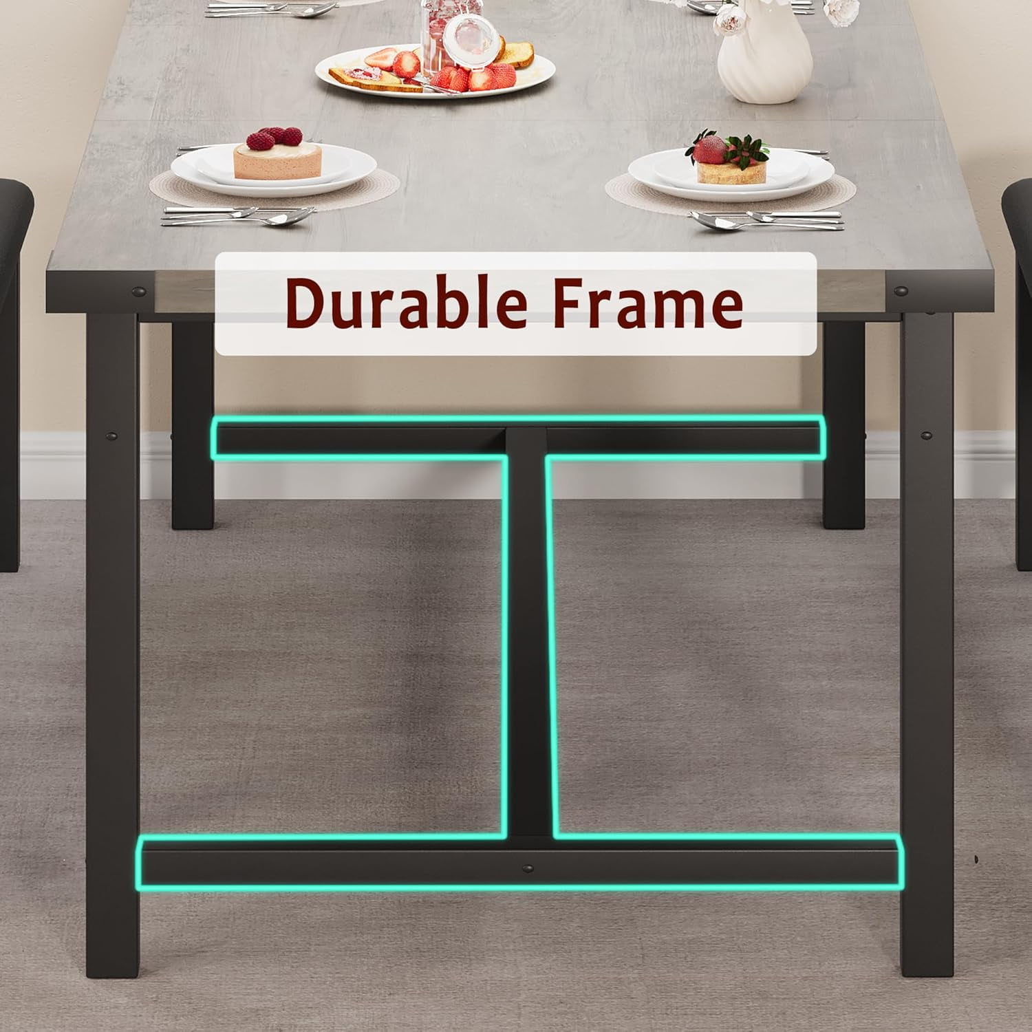 Extendable Dining Table for 4-6 Person,Wooden Dining Room Table,Modern 63" Extendable Table with 2 Upholstered Benches for Gatherings,Meeting for Small Kitchens Dining Office Areas