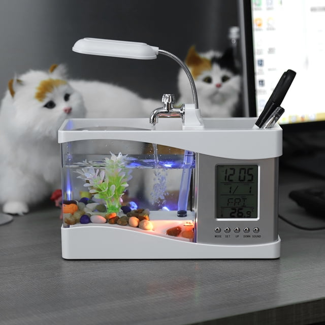 Portalápices 4 en 1 ANGGREK con mini acuario función de despertador y lámpara LED Negro