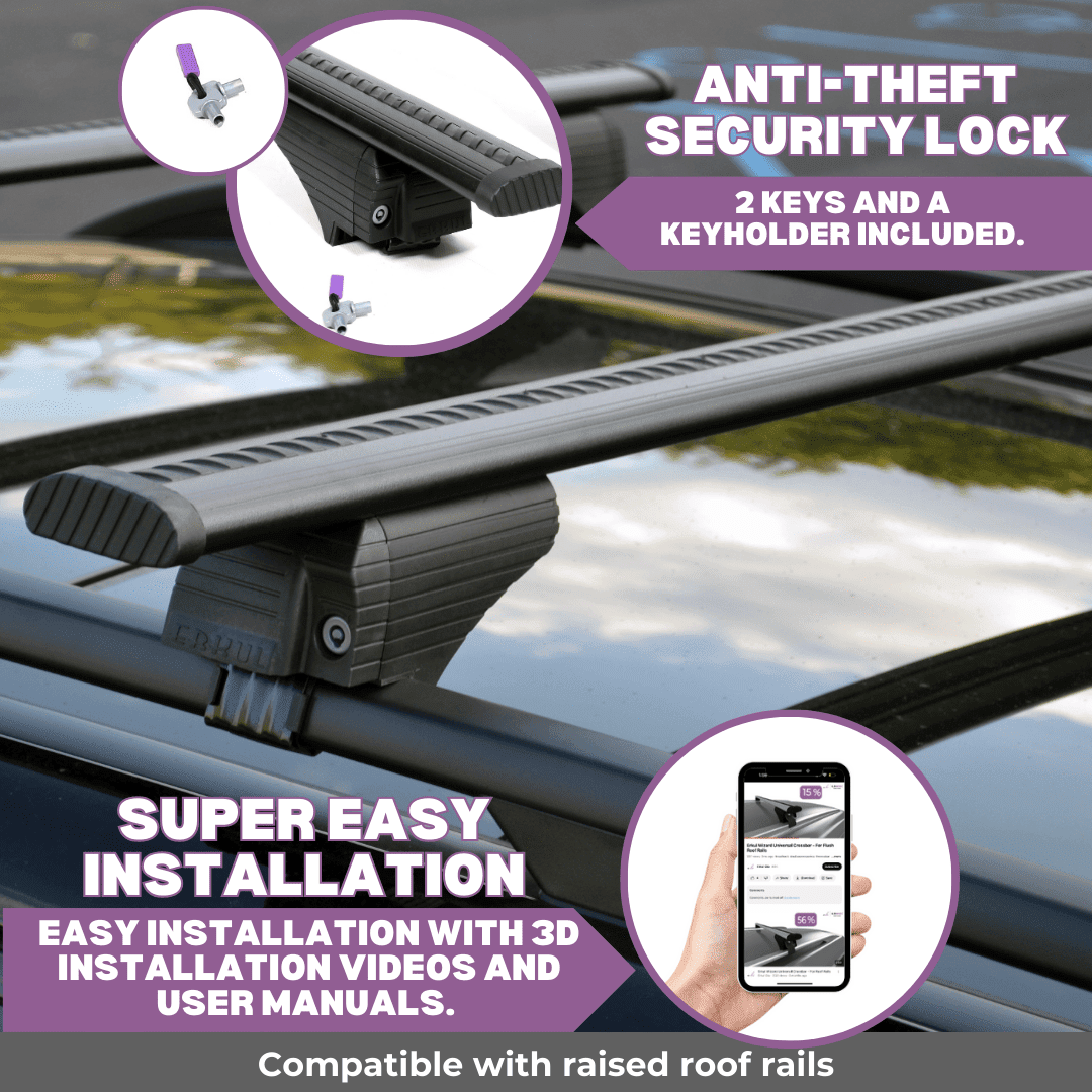 ERKUL Roof Rack Cross Bars for Nissan Pathfinder 2005-2012 | Aluminum Crossbars with Anti Theft Lock for Rooftop | Compatible with Raised Rails - Black