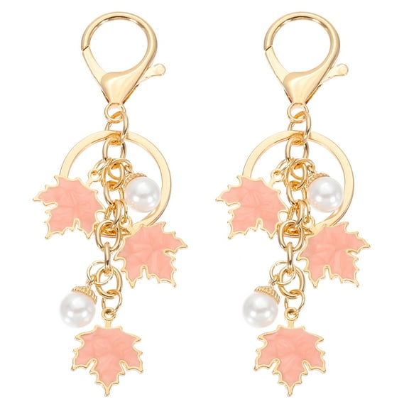 Uxcell 2 Pcs Maple Leaf Keychain, Metal Cute Keychains Charm with Lobster Clasp Key Chain for Women Bag Purse Charms, Pink