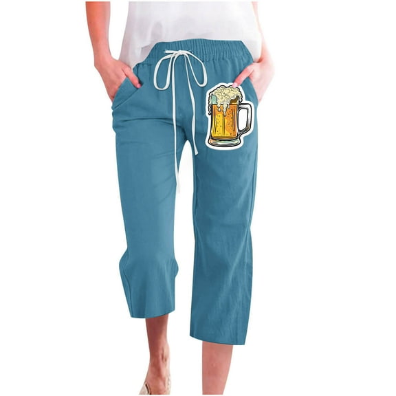 BangWanChi Leggings for Women Capri Capris Pants for Women Casual Summer Cotton Linen 3/4 Pants Wide Leg Capris Lightweight Baggy Cropped Trousers