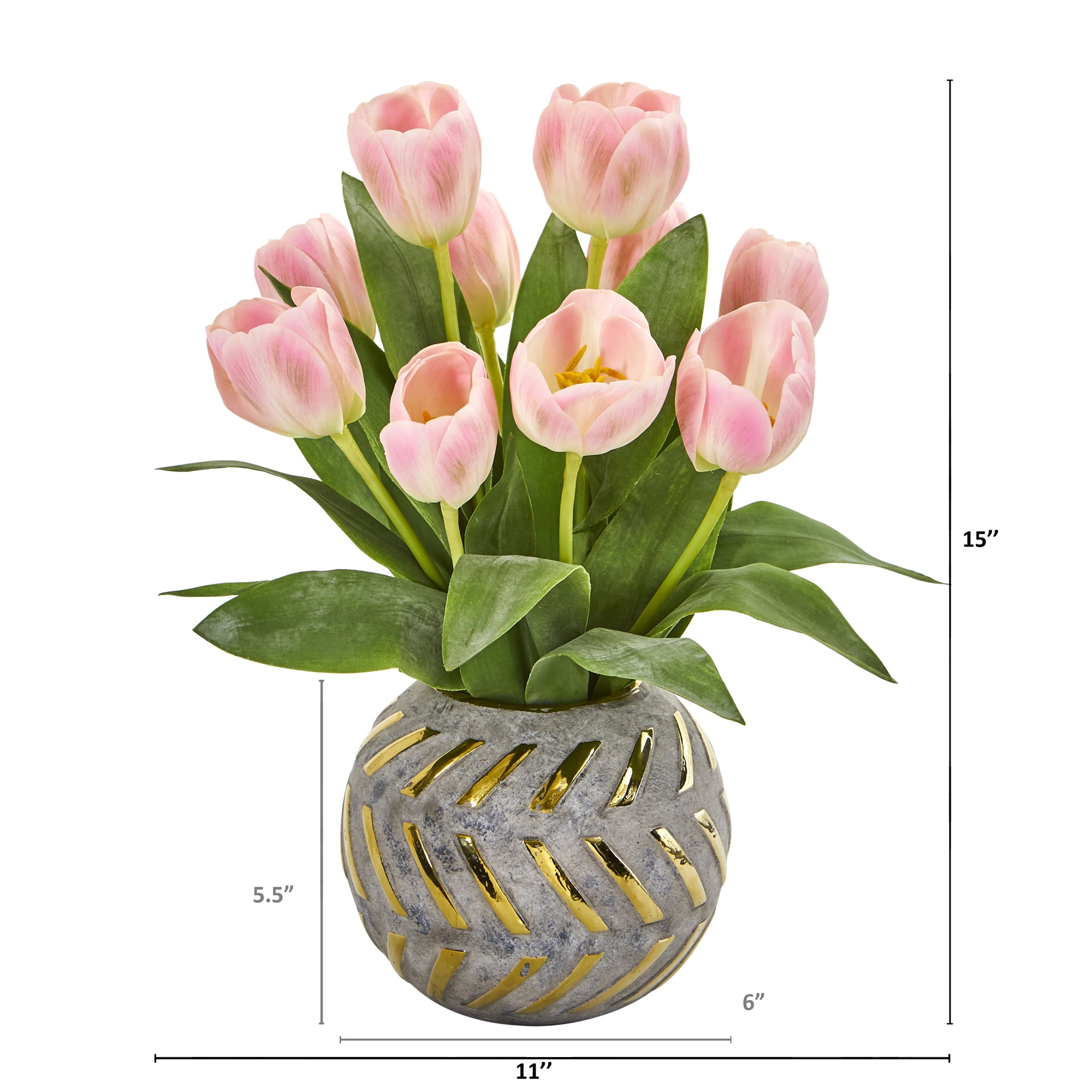 Nearly Natural Tulip Artificial Arrangement in Decorative Vase, Pink