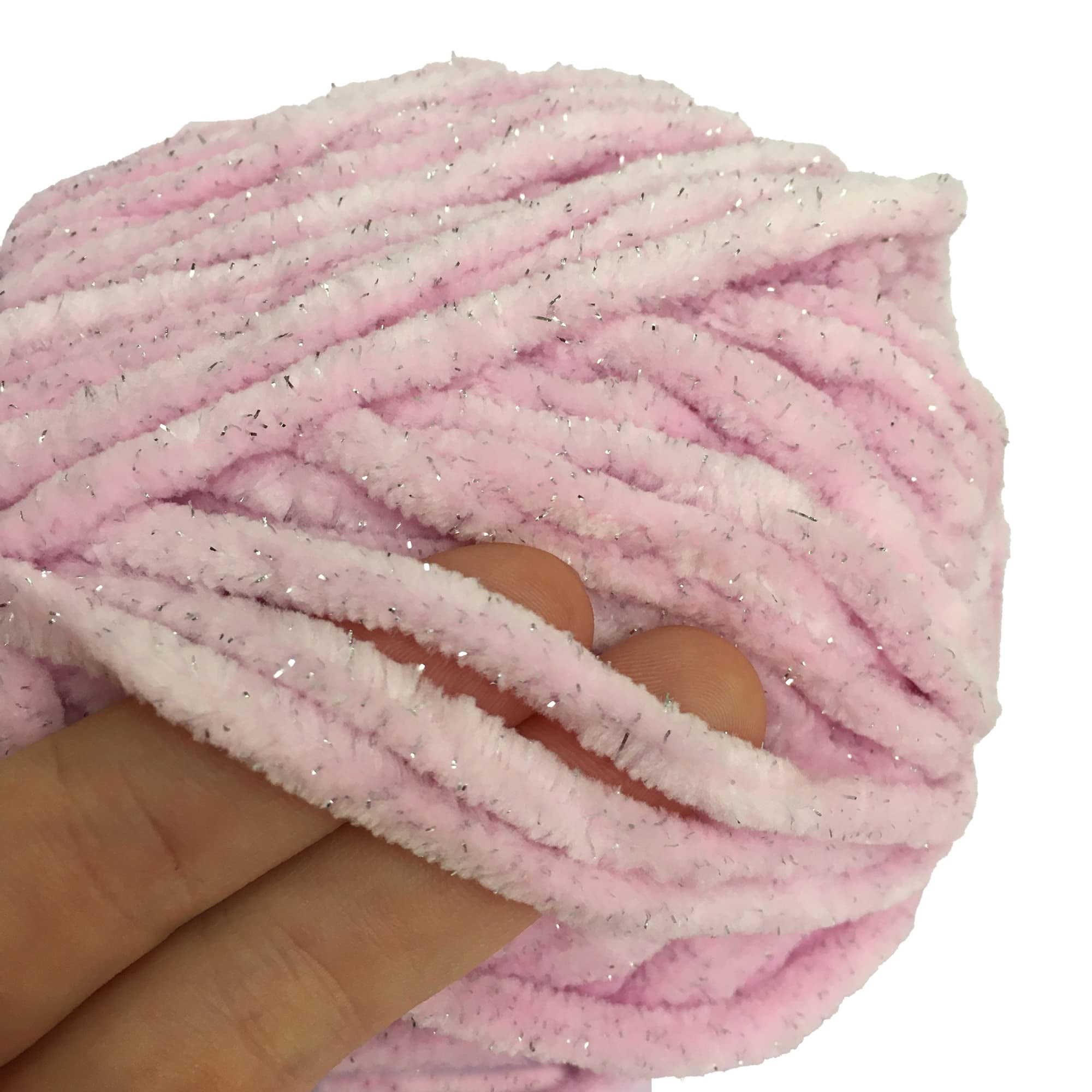 Troyarn Velvet Star, Silvery Glitter Chenille Baby Blanket Yarn Amigurumi Yarn for Crocheting and Knitting Super Bulky 100 gr (120 yds) Length: 110 m (10405 - Pink, 1 Skein)