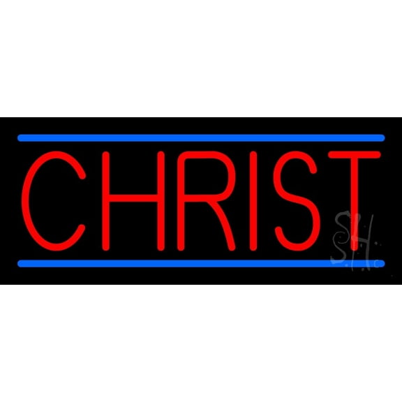 Red Christ With Line LED Neon Sign 6" Tall x 15" Wide - inches Black Square Cut Acrylic Backing, with Dimmer - Premium built indoor Sign for Home décor, Event, Religious place, Store interior.