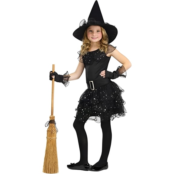 FunWorld Costumes Black Glitter Witch Girl's Costume Large 12-14