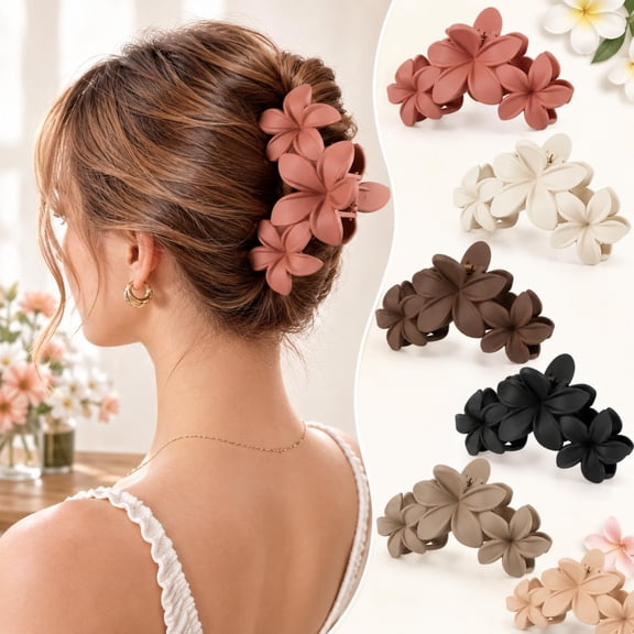 6 Pack Flower Hair Claw Clips for Women, 4.3 Inch Cute Floral Hair Clips, Matte Non-Slip Hair Clips for Thick, Long and Medium Hair, Hawaiian Beach Hair Accessories