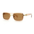 thumbnail image 5 of Hipster Dad Fashion Double Rim Narrow Rectangular Luxury Sunglasses Gold Peach - Brown, 5 of 7
