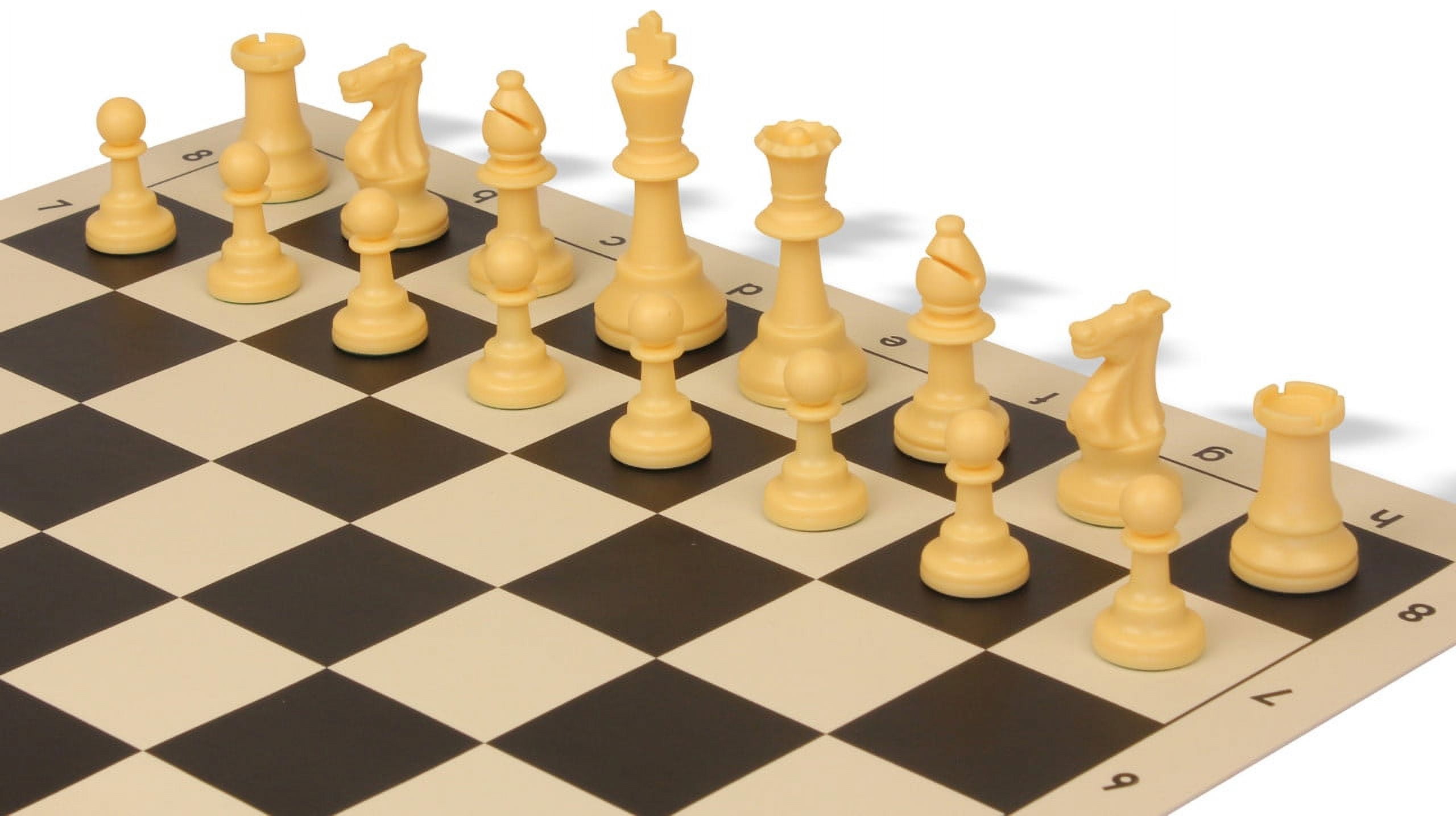 Standard Club Easy-Carry Plastic Chess Set - Black & Camel Pieces with Vinyl Rollup Board - Black