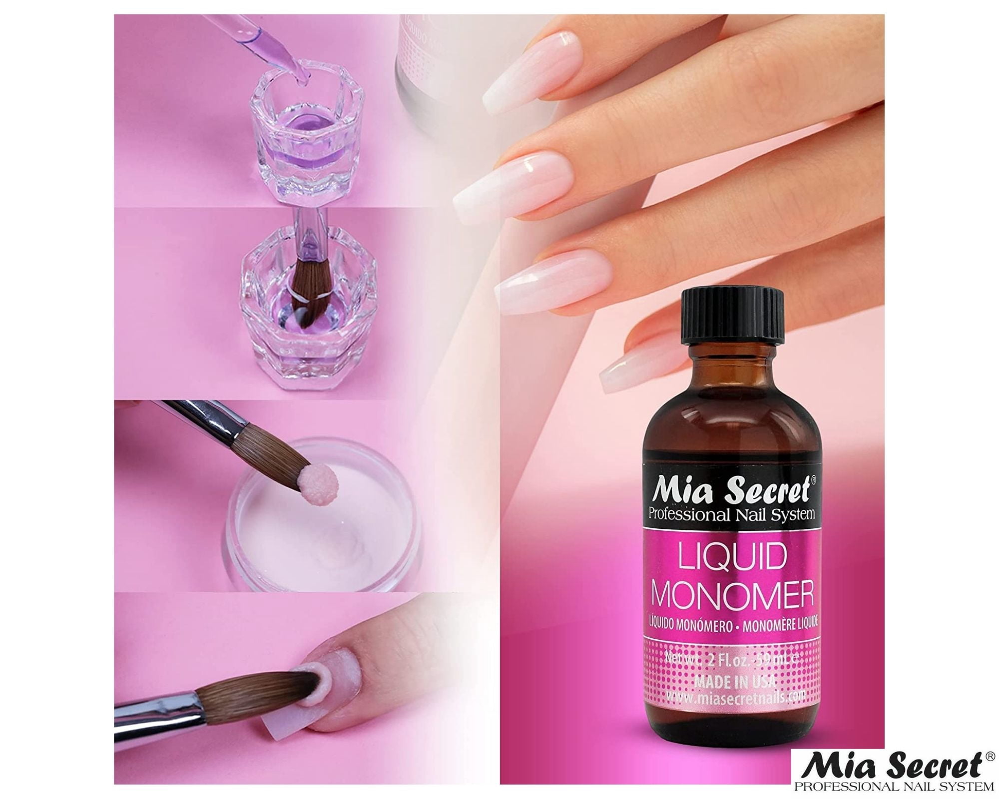 Mia Secret - Liquid Monomer 2oz + (Cover Acrylic Powder White Peony + Cover Acrylic Powder Tan) 1oz. - Combo