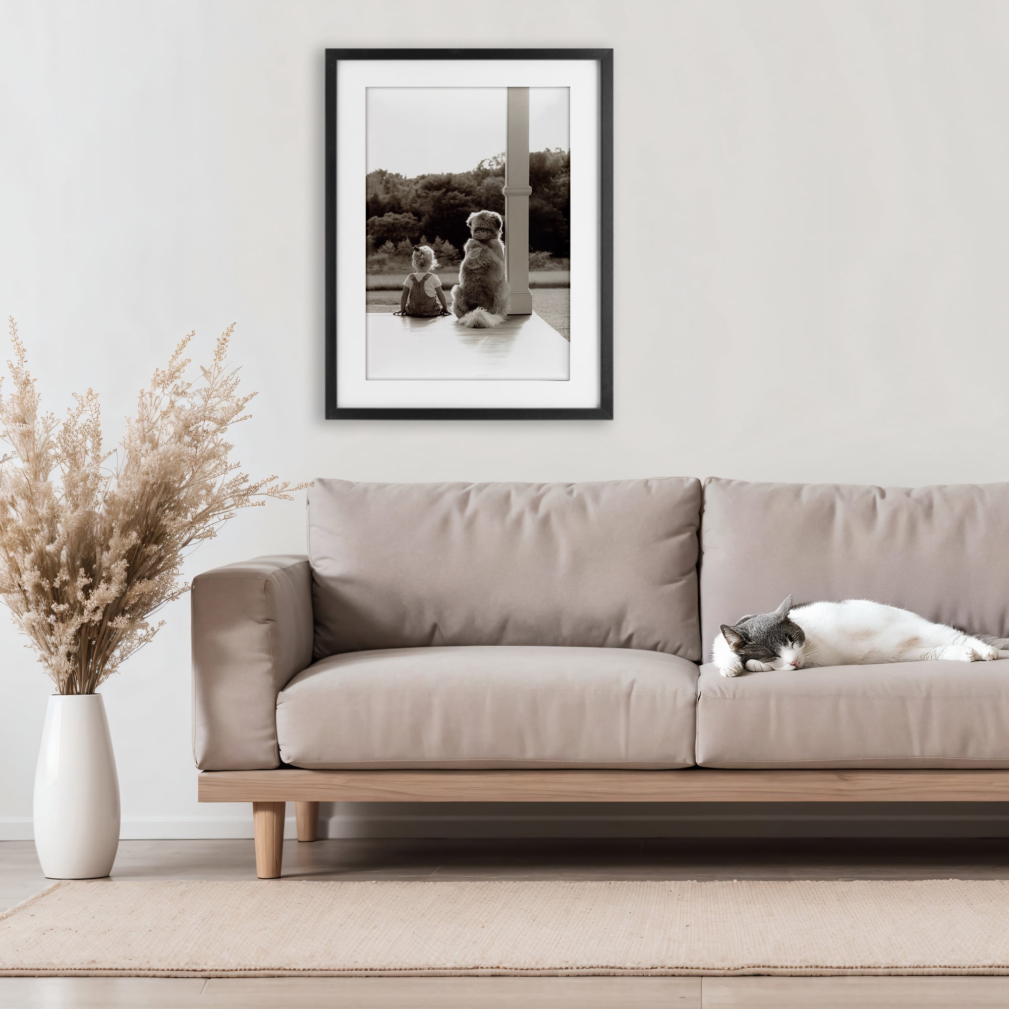 Stupell Industries Child And Dog Friendship Black Framed Print Under Glass, design by Kendra Dew
