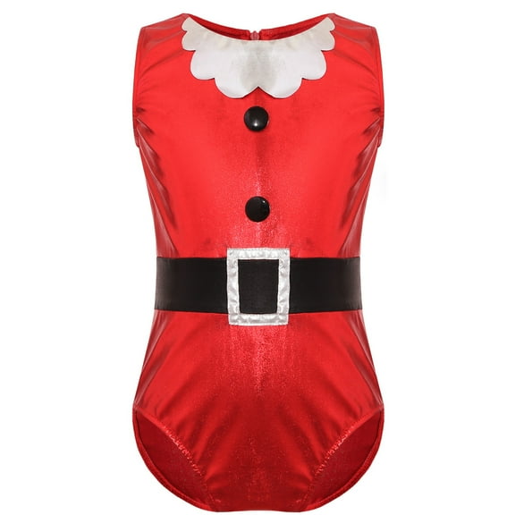 YONGHS Girls Christmas Santa Claus Dance Costume Shiny Metallic Gymnastics Ice Skating Leotard Red 4