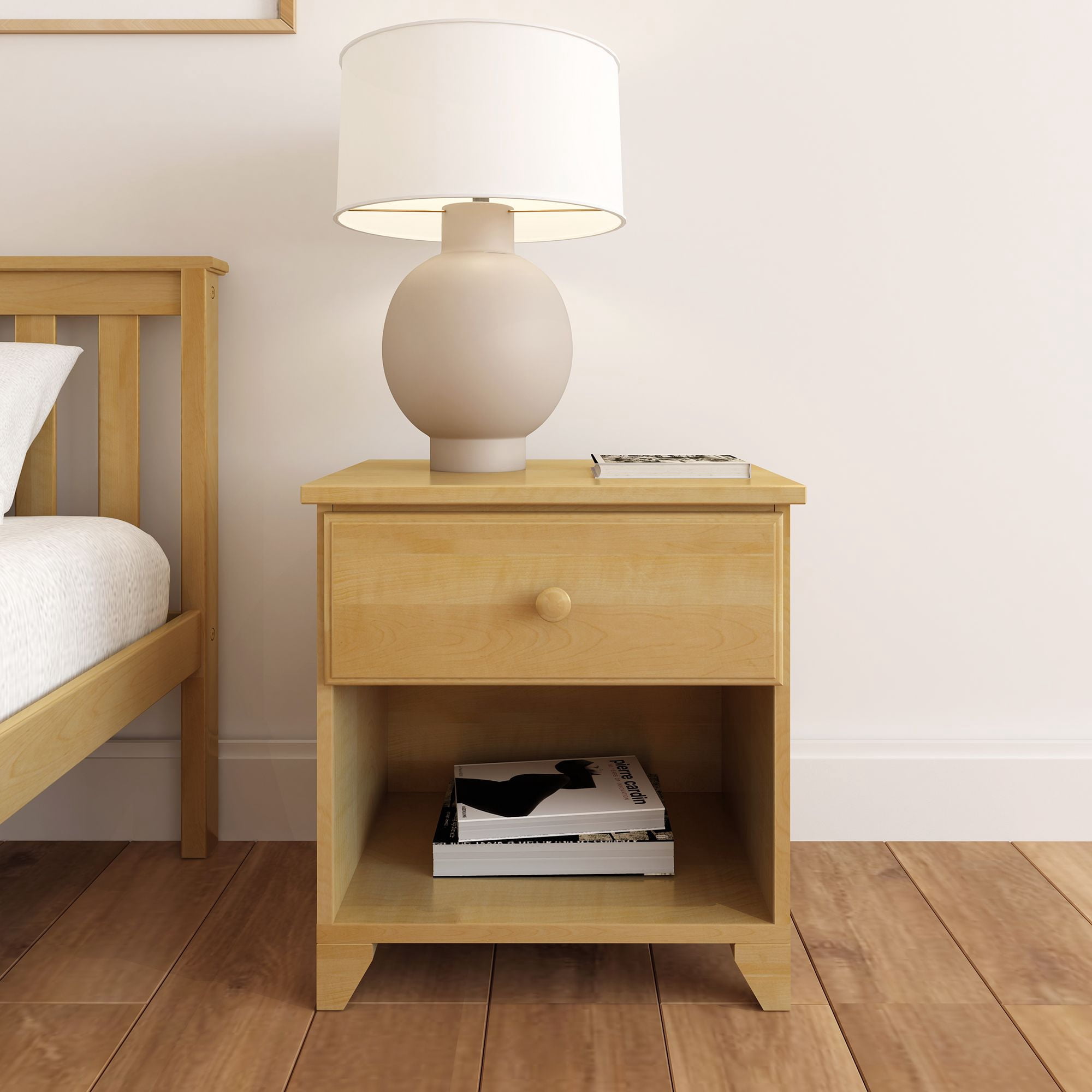 Plank+Beam Solid Wood Nightstand with 1 Drawer for Bedroom