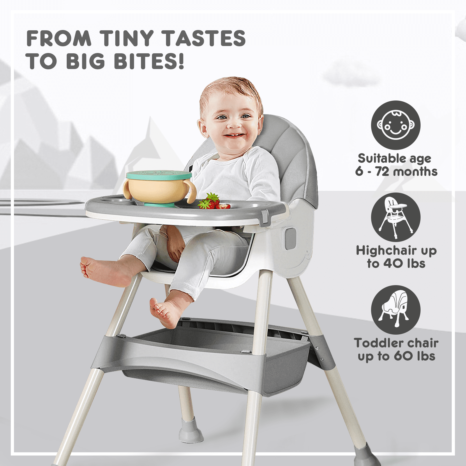 HARPPA 5-in-1 Convertible High Chair for Babies and Toddlers, Gray