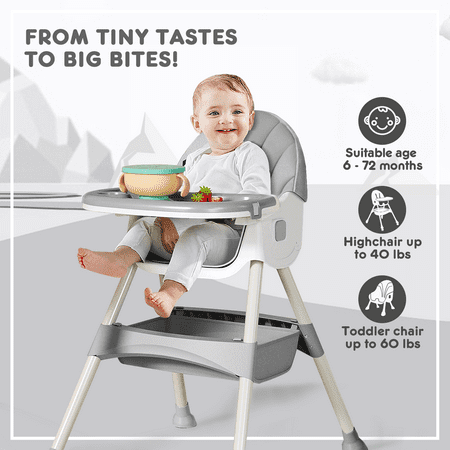 HARPPA 4-in-1 Convertible High Chair for Babies and Toddlers, Gray