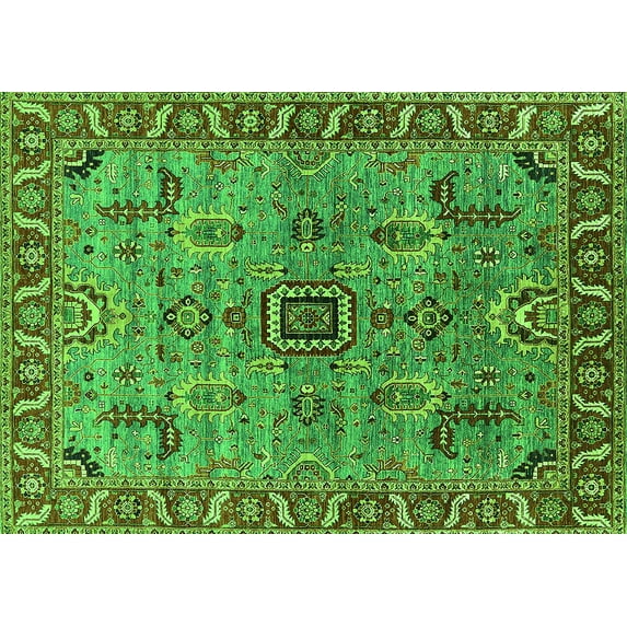 Ahgly Company Indoor Rectangle Oriental Green Industrial Area Rugs, 2' x 5'