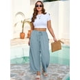 thumbnail image 2 of SHOWMALL Women's Plus Size Loose Fit Baggy Pants, Lightweight Breathable Balloon Trousers with Pockets, Blue Gray 2X Comfortable Elastic Drawstring Waist Wide Leg Lounge Pants, 2 of 7