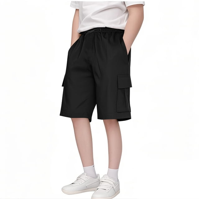 Lovzfmll Little Boys' Sweat Shorts, Solid Color with Large Pockets, Loose and Comfortable Fit for Spring and Fall for 7-8 Years