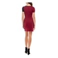 thumbnail image 2 of ULTRA FLIRT Womens Maroon Stretch Ruched Pleated Pullover Color Block Short Sleeve Surplice Neckline Short Faux Wrap Dress XS, 2 of 3