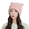 thumbnail image 2 of dianhelloya Warm hat LadyBeanie Hat Ears Solid Color Letters Brimless Dome Windproof Korean Style Knitting Cap for Outdoor Skiing Cycling Pink, 2 of 8