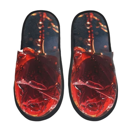 Balery Artistic Dewdrop Rose Slient Indoor Furry Fleece Comfort House Shoes Soft Non-Slip Home Shoes Cotton slippers House Slippers-- Medium
