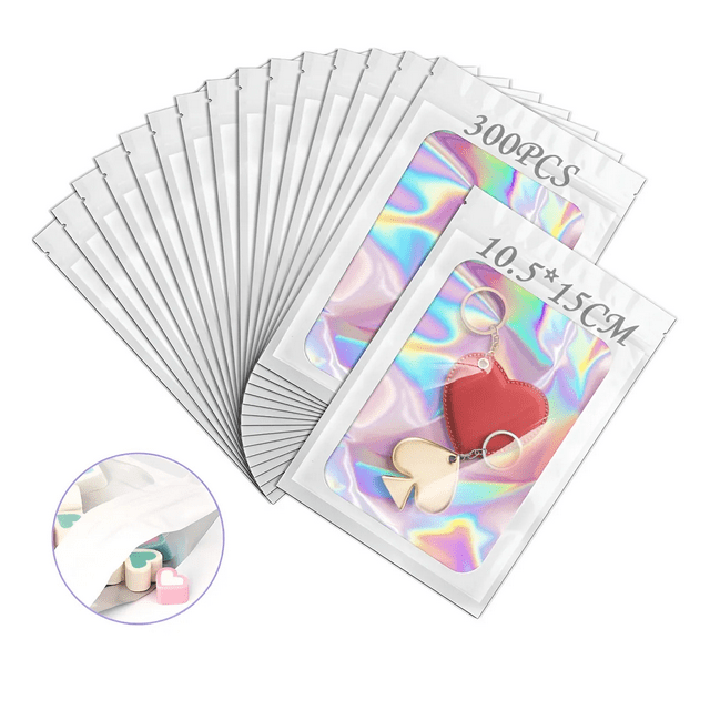 300 Bolsas Stand Up Pouch De Plastico Holográficas 10.5*15cm Xtellar blanco