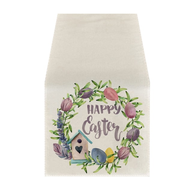 Easter Table Flag Digital Printing Linen Table Mat Rabbit Eggs Party Adornment Tablecloth