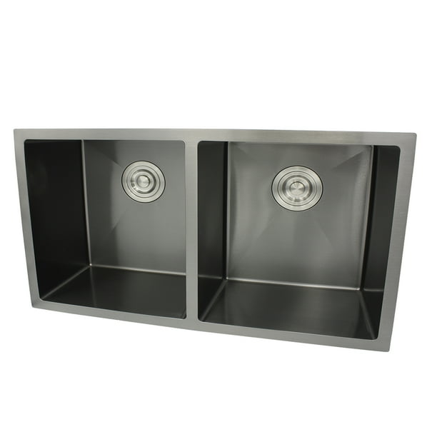 Tarja Submontar Doble 78x45x23cm Rubinett Inoxidable 304 Fabricado a Mano Negro (Gris Obscuro) Calibre 18