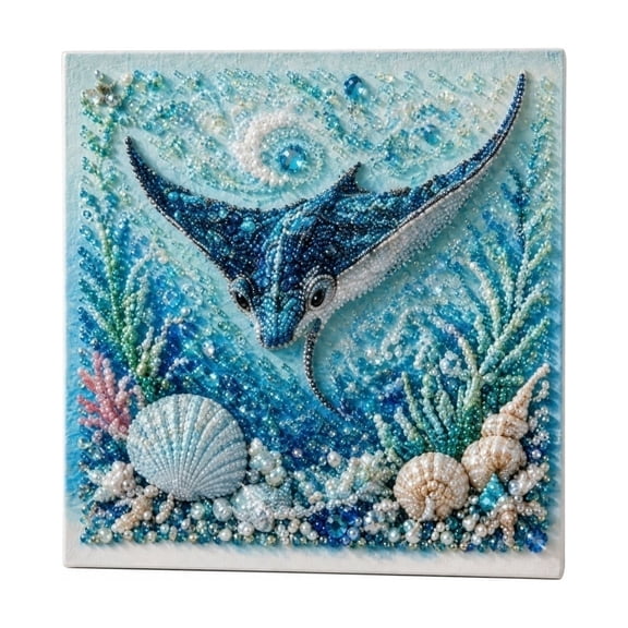 Ocean Theme Pearl Art DIY Kit for Adults,3D Diamond Painting Craft with Pearl Beads,Beginner Friendly Coastal Wall Art and Home Decor,Ray