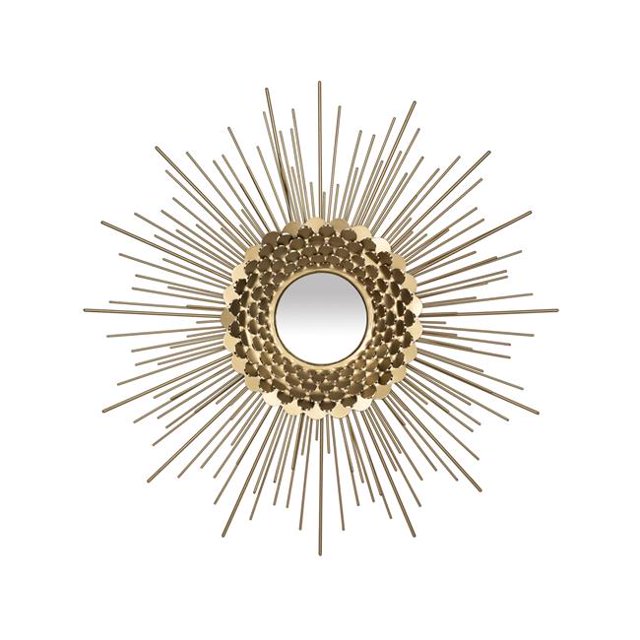 HomeRoots 396715 Gold Metal Sunburst Round Wall Mirror