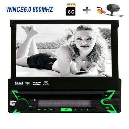 DVD Player - Single Din 7 Inch Touchscreen LCD Monitor Car Headunit Audio Stereo with Bluetooth Hands-Free Calling USB/SD Ports AUX Input AM/FM/RDS Radio Receiver+Backup Camera+8GB GPS Map