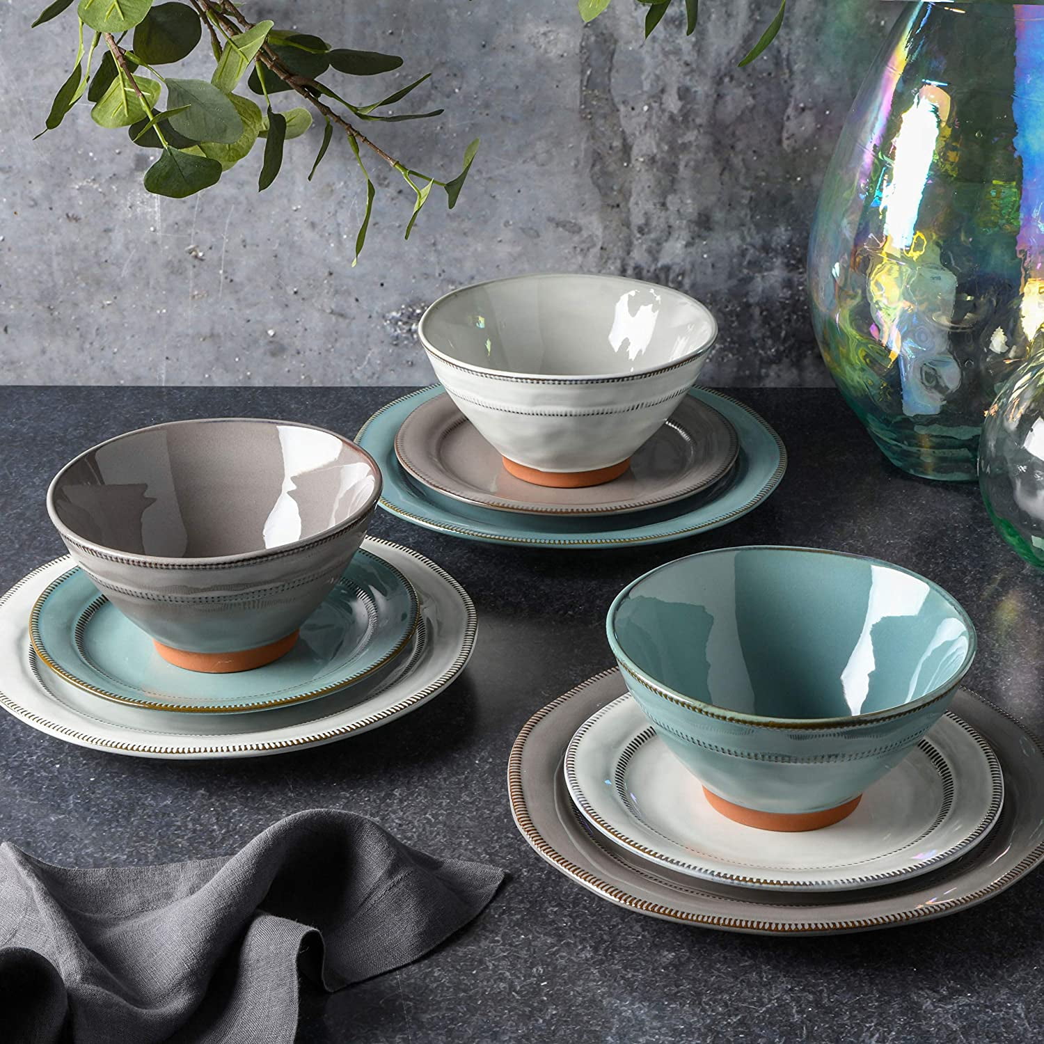 Gibson Elite Terranea 12 Piece Dinnerware Set - Gray