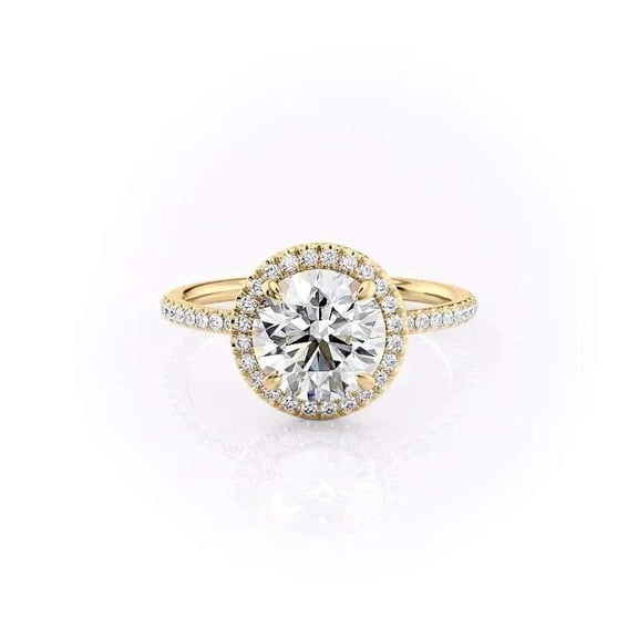 vylahjewellery Round Cut Halo Moissanite Engagement Ring for Women 10K Vermeil Yellow Gold Diamond Promise Anniversary Bridal Jewelry Gift for Her Pave Wedding Rings