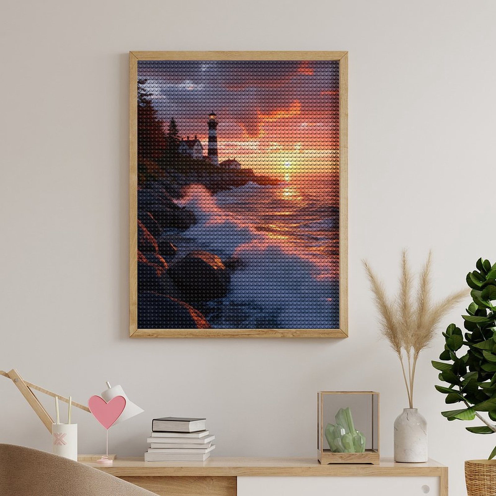 Diamond Art Kits for Adults, Lighthouse Sunset Ocean Waves Rocks 5D Diamond Painting Kits for Adults Beginners, DIY Full Drill Diamond Painting, Gem Art and Crafts 12x16