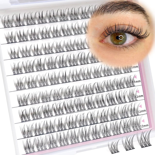 Losha Lash Clusters Natural Eyelash Clusters CC Curl 99pcs DIY Lash Extensions Wispy 10-12mm Cluster Lashes at Home Soft Lightweight Eyelash Extension (FD34)