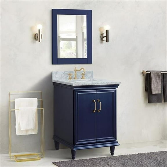 Bellaterra Home  25 in. Single Rectangle Sink Vanity with Carrara Marble Top, Blue & White