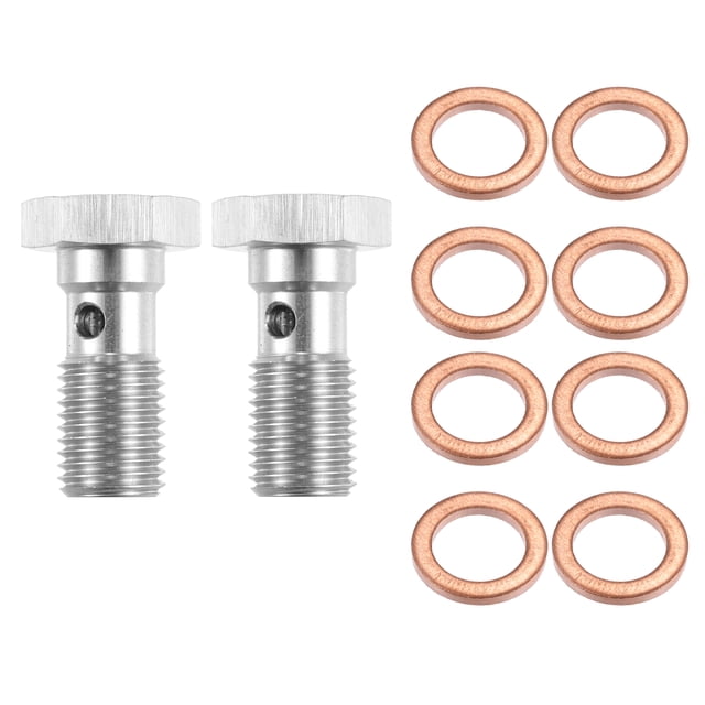 Unique Bargains 2pcs AN4 7/16-20 Thread Turbo Brake Line Banjo Bolt with Copper Washers Single Banjo Bolt 25mm Length