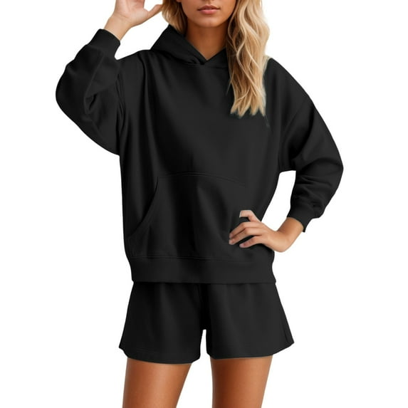 Track Suits for Women Set Long Sleeve Pullover Hoodie and Shorts 2 Piece Matching Set Sweat Shorts Sets Loungewear