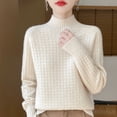 thumbnail image 1 of 100% Pure Woolen Sweater Women's Half Turtleneck Autumn and Winter Small Checkered Cashmere Sweater With Loose Knit Base Top, 1 of 5