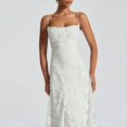 thumbnail image 5 of White Spaghetti Strap Square Neck Floral Lace Ruched Waist Maxi Dress, 5 of 13