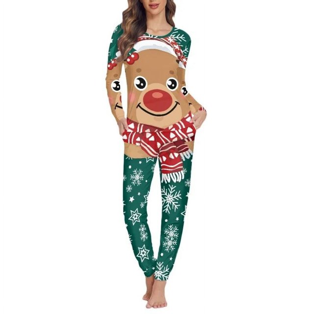 Conjunto de pijama elegante con estampado navideño para mujer, ropa de dormir femenina de manga larga, Jersey cómodo, ropa de estar por casa, Otoño e Invierno